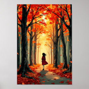 Poster Arte de Parede de Floresta de Anime Outono Luz Dou