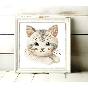 Poster Arte de Parede de Gatinho Bordado Fofa para Amante