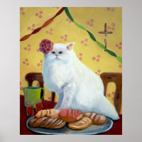 Arte de Parede de Gato Branco Inspirado no Folclor