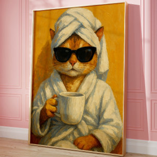 Poster Arte de Parede de Gato de Spa Engraçado   Gato Lar