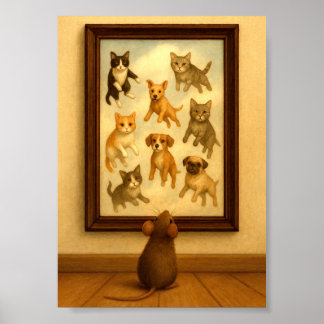 Poster Arte de Parede de Gato e Cachorro Divertidos