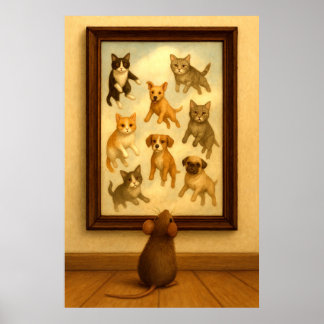 Poster Arte de Parede de Gato e Cachorro Divertidos