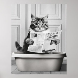Poster Arte de Parede de Gato Fofo, Banheiro Pequeno Pret
