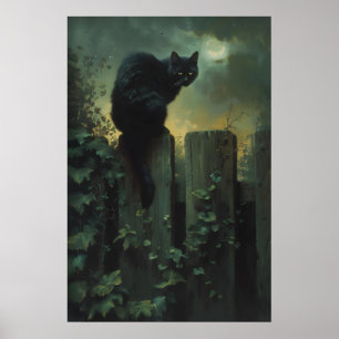 Poster Arte de Parede de Gato Preto, Arte Gótica de Gato 