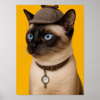 Poster Arte de Parede de Gato Siames — Retrato de Detetiv