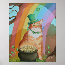Poster Arte de Parede de Gato Tabby do Dia de São Patríci