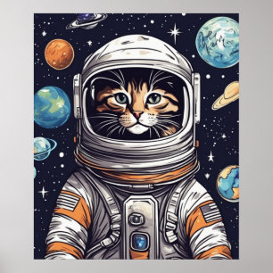 Poster Arte de Parede de Gatos Espaciais, Astronauta Cat