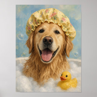 Poster Arte de Parede de Golden Retriever — Banho de Espu