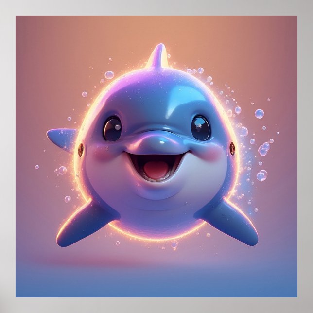 Poster 🐬 Arte de Parede de Golfinho de Desenho Animado F (Frente)