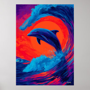 Poster Arte de Parede de Golfinho Ondulante Expressionist