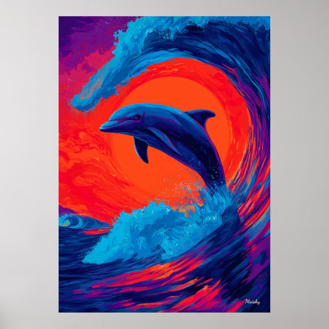 Poster Arte de Parede de Golfinho Ondulante Expressionist (Frente)