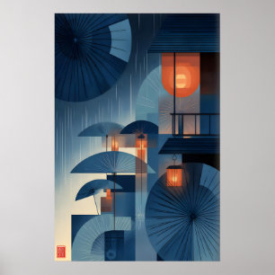 Poster Arte de Parede de Guarda-Chuva Japonês Camadas de 