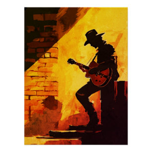 Póster Arte de Parede de Guitarrista Cowboy – Músico West