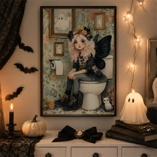 Poster Arte de Parede de Halloween de Fada Gótica Fofa