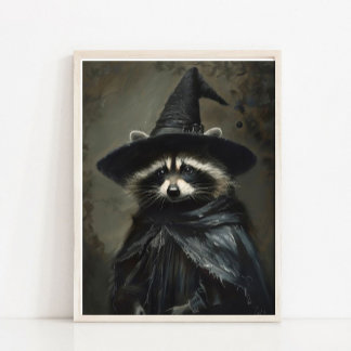 Poster Arte de Parede de Halloween, Guaxinim Bruxa Fofa P