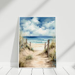 Poster Arte de Parede de Ilustração Costeira de Aquarelas<br><div class="desc">A Watercolor Coastal Beach Illustration Wall Art é uma decoração de excelentes para casas costeiras ou de praia.</div>