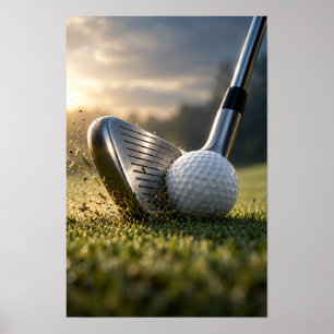 Poster Arte de Parede de Impacto de Bola de Golfe e Taco