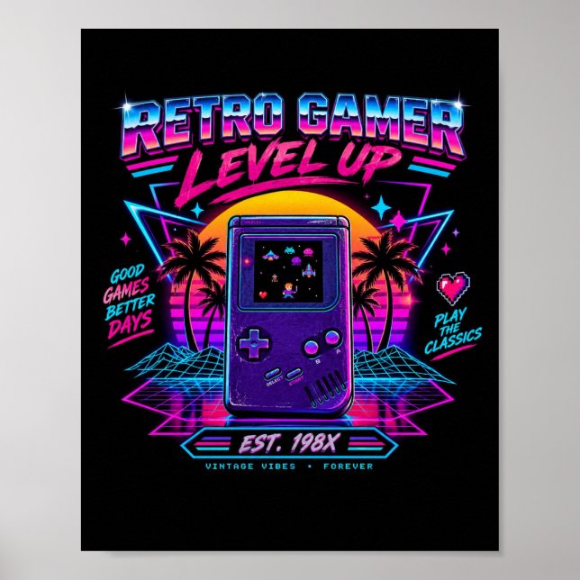 Poster Arte de Parede de Jogos de Arcade Neon Synthwave (Frente)