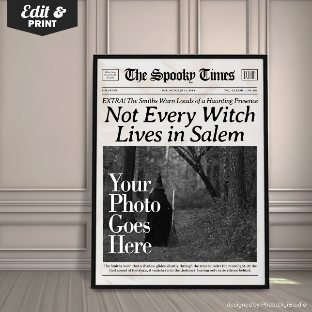 Poster Arte de parede de jornal personalizado de Hallowee (Custom Halloween Newspaper Wall Art Witch in Salem |  trendy halloween decor | halloween print )