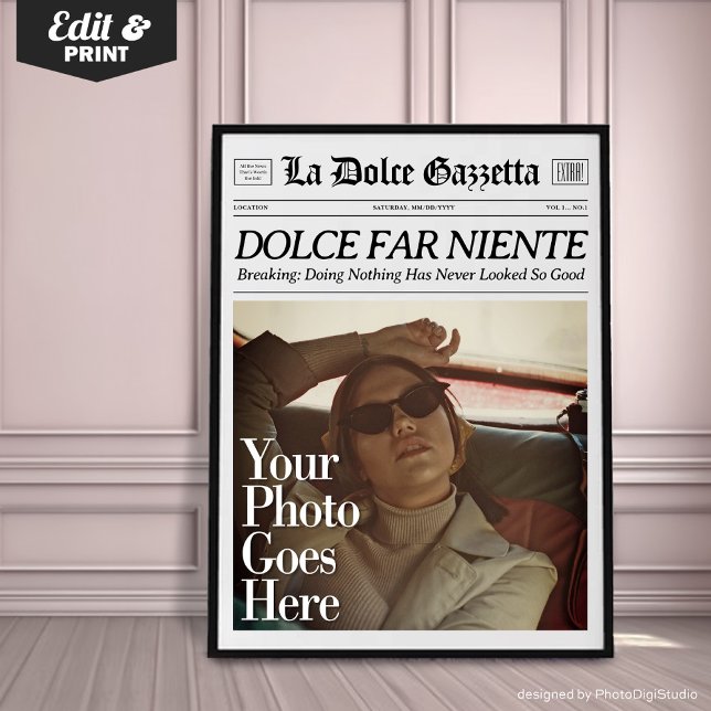 Poster Arte de Parede de Jornal Personalizado Dolce Far N (Custom Trendy Newspaper Print, Dolce Far Niente, La Dolce Vita, Italian Summer Wall Art)