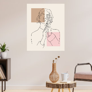 Poster Arte de Parede de Linha de Retrato Feminino Minima