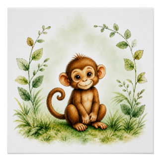 Póster Arte de Parede de Macaco da Vida Selvagem Poster d