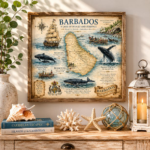 Poster Arte de parede de mapa náutico vintage de Barbados