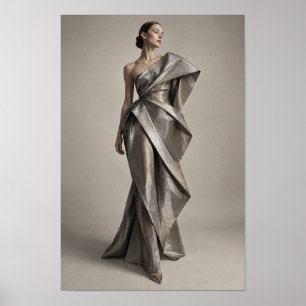 Poster Arte de Parede de Moda Vestido Prata Escultural co