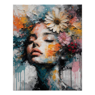 Póster Arte de Parede de Mulher Floral Abstrata de Luxo