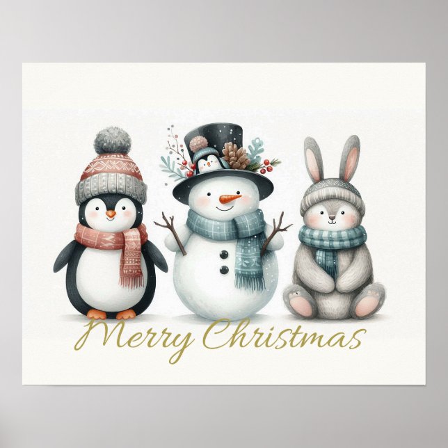 Poster Arte de parede de Natal Adorável Boneco de Neve &  (Frente)