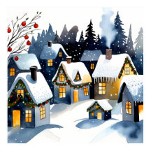 Arte de Parede de Natal em Aquarela da Aldeia de I