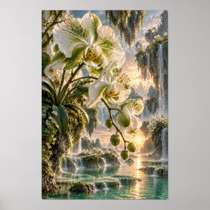 Poster Arte de Parede de Orquídeas Brancas no Vale da Cac