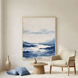 Poster Arte de Parede de Paisagem Abstrata Índigo Mínima