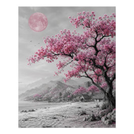 Póster Arte de Parede de Paisagem de Árvore de Flor de Lu
