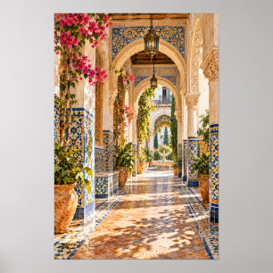 Poster Arte de Parede de Pátio com Arco Ornamentado de Az