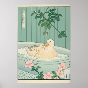 Poster Arte de Parede de Pato na Banheira Ukiyo-e Banheir