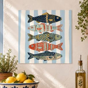 Poster Arte de Parede de Peixe Costeiro Arte Folclórica D
