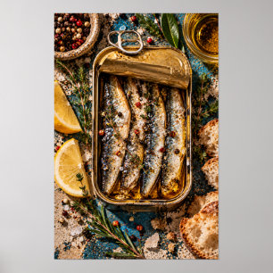 Poster Arte de Parede de Peixe em Lata Rústico e Limão pa