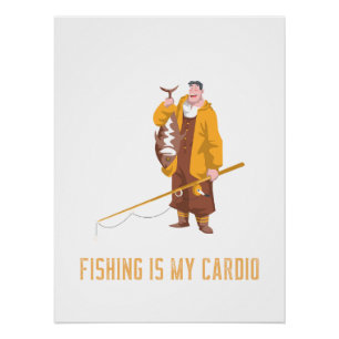 Póster Arte de Parede de Pesca Pescador Cartoon com uma