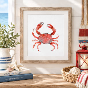 Poster Arte de parede de pintura de caranguejo vermelho a