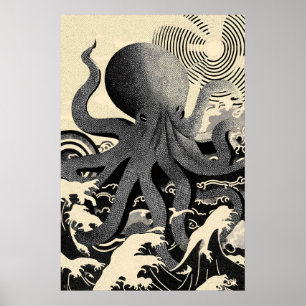 Poster Arte de Parede de Polvo, Ondas do Oceano Náutico