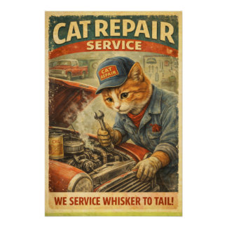 Póster Arte de Parede de Poster de Gato Mecânico Vintage