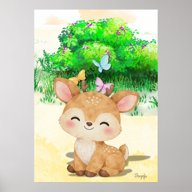 Poster Arte de parede de rena bebê Cartaz para imprimir (Frente)