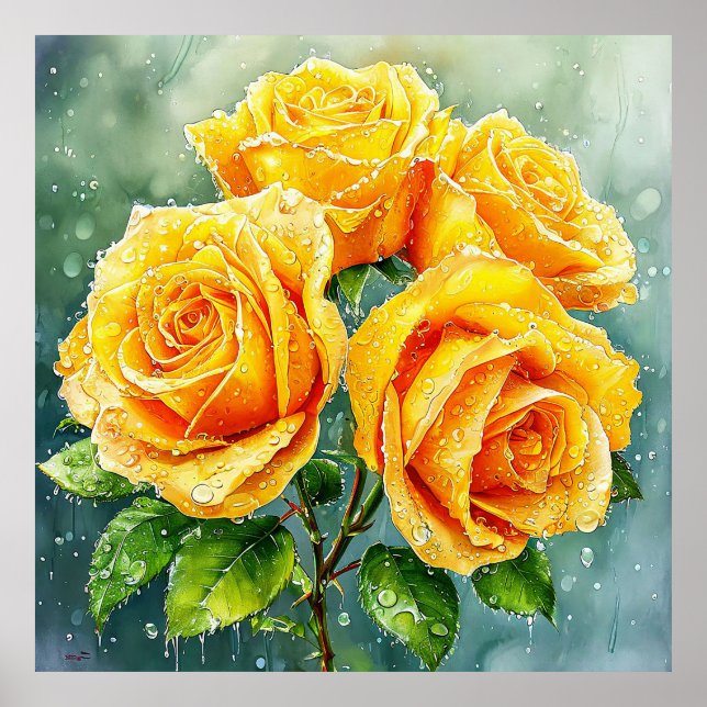 Poster 🌼 Arte de Parede de Rosas Amarelas Para Decoração (Frente)