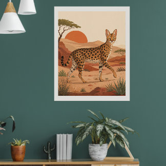 Poster Arte de Parede de Safári de Gato Savannah Boho