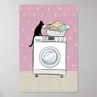 Poster Arte de Parede de Sala de Lavanderia Gato Preto