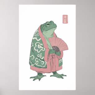 Poster Arte de parede de sapo, ilustração de quimono e le