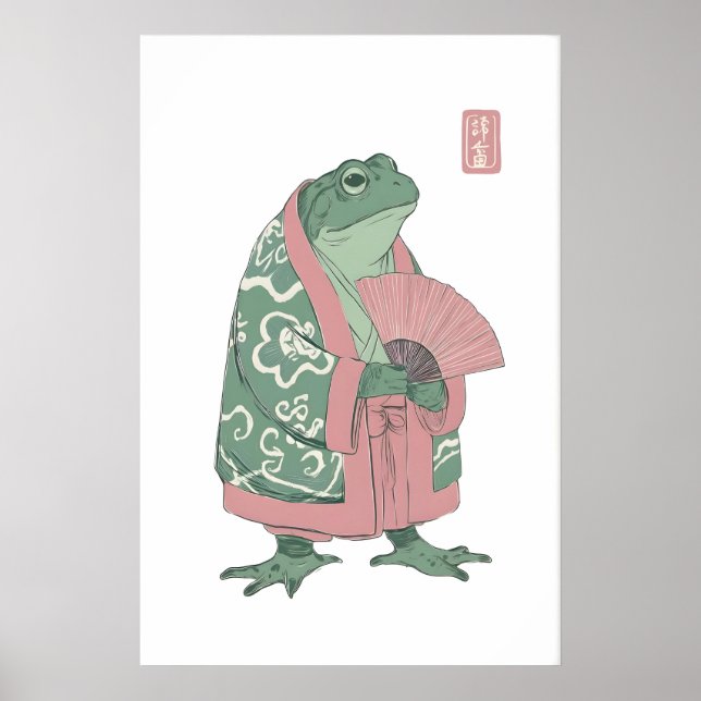 Poster Arte de parede de sapo, ilustração de quimono e le (Frente)