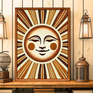 Poster Arte de Parede de Sol Boho Dourado Vintage