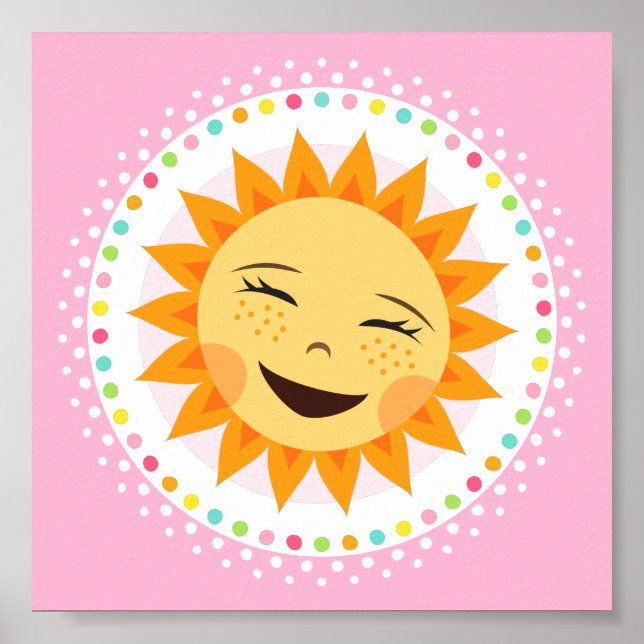 Poster Arte de parede de sol feliz com borda de bolinhas  (Frente)